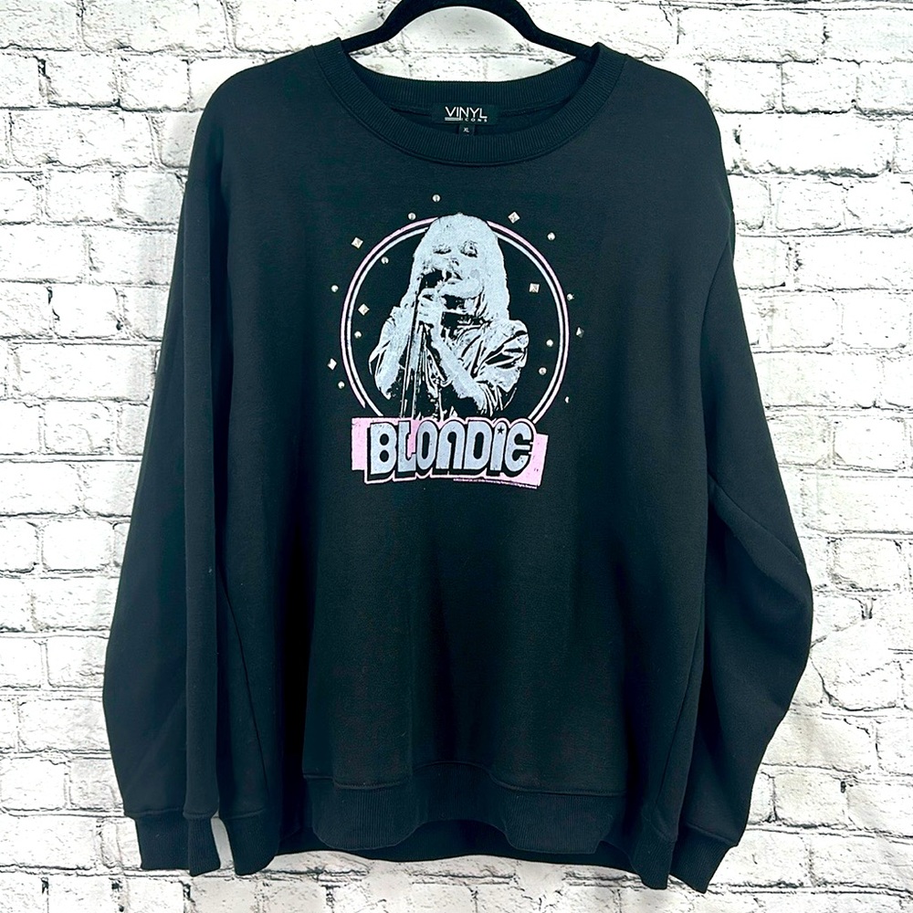 VINYL ICONS Blondie Singing Mic Graphic Rhinestone Fringe Yoke Sweatshirt XL